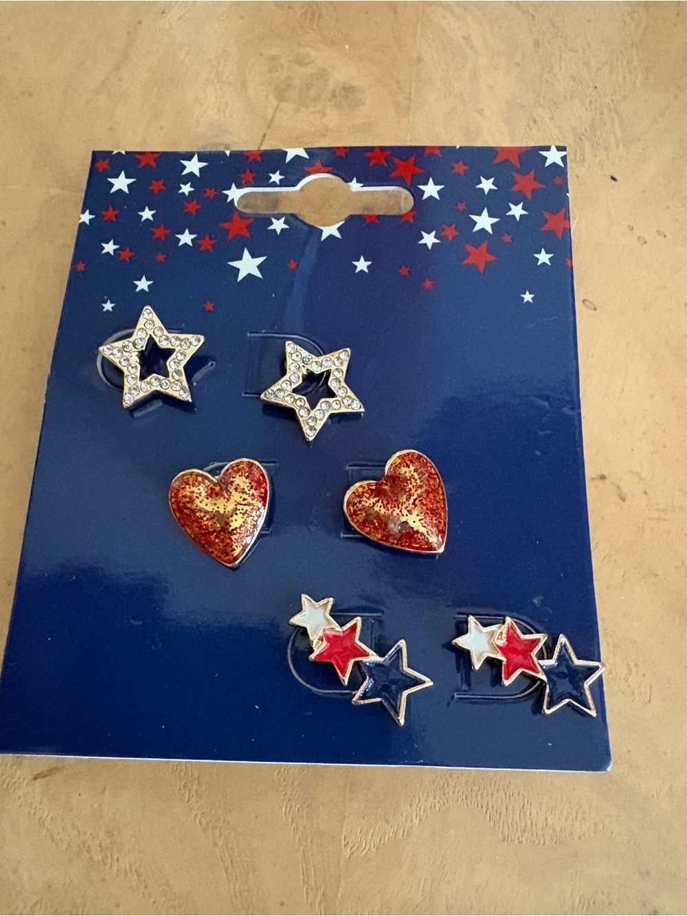 Patriotic Star & Heart Earring Set - Red, Blue, Silver